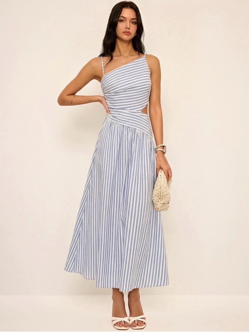 NWT Commense Striped Cut-Out Asymmetric Cami Maxi Dress Sz M